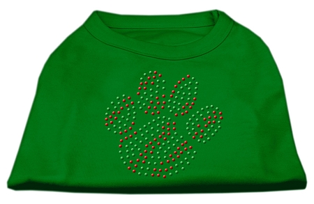 Holiday Paw Rhinestone Shirts Emerald Green XS